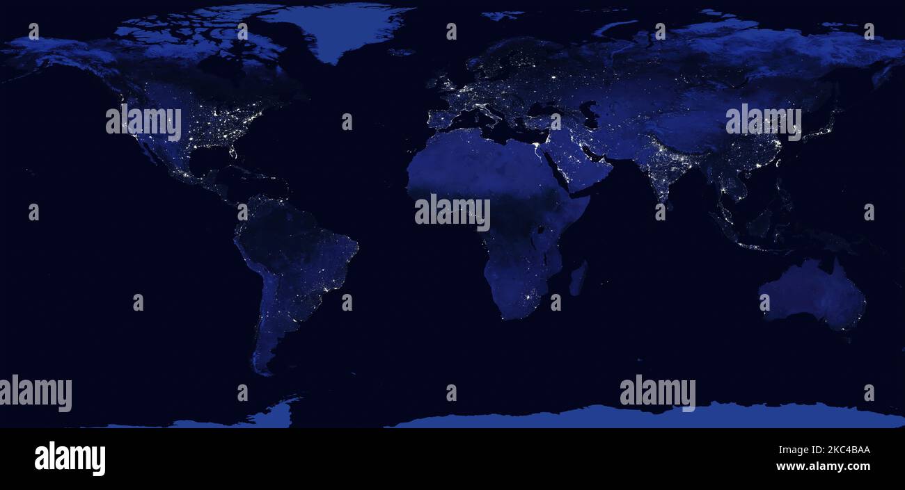 Terra di notte dal satellite. La terra di notte con le luci della città sfondo o carta da parati. Rumore incluso. Elementi di questa immagine forniti dalla NASA Foto Stock