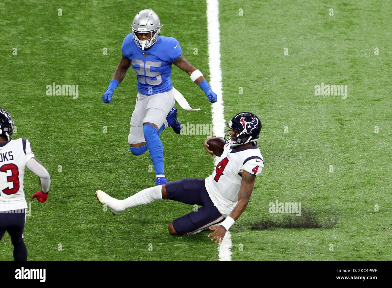Durante la prima metà di una partita di football tra i Detroit Lions e gli Houston Texans a Detroit, Michigan USA, giovedì 26 novembre 2020. (Foto di Amy Lemus/NurPhoto) Foto Stock