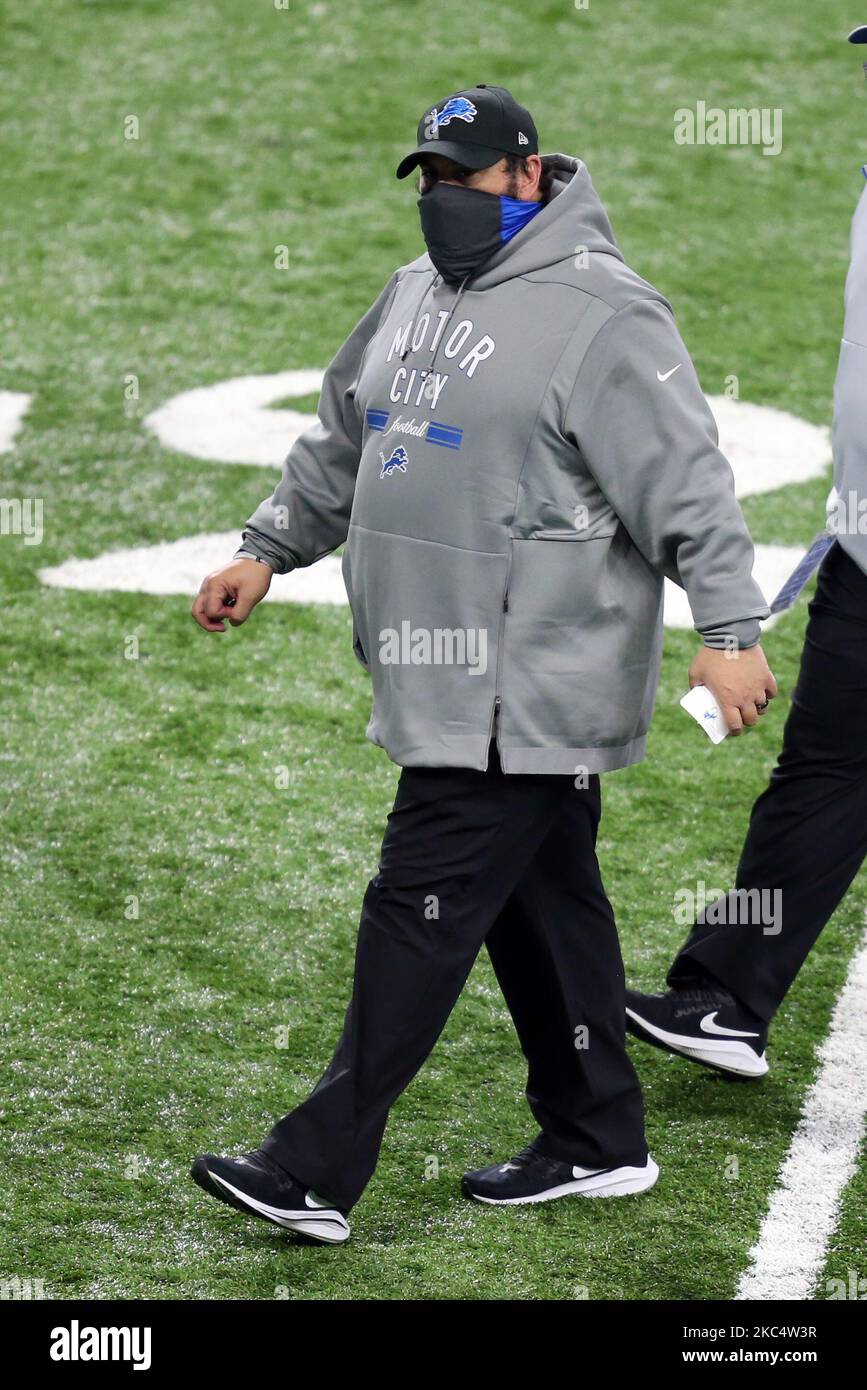 Matt Patricia, allenatore capo dei Detroit Lions, esce dal campo dopo una partita di football tra gli Houston Texans e i Detroit Lions a Detroit, Michigan USA, giovedì 26 novembre 2020. (Foto di Amy Lemus/NurPhoto) Foto Stock