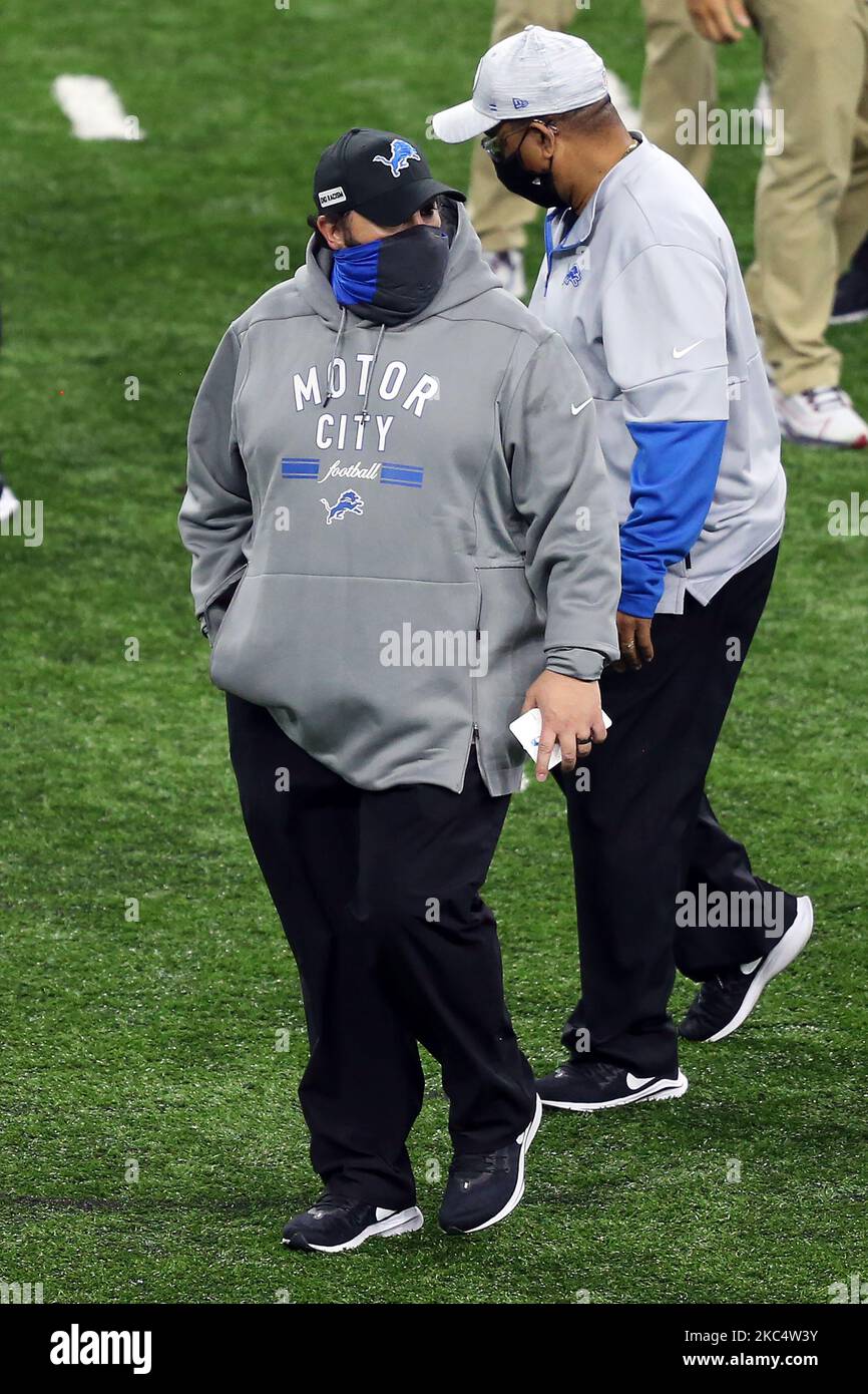 Matt Patricia, allenatore capo dei Detroit Lions, esce dal campo dopo una partita di football tra gli Houston Texans e i Detroit Lions a Detroit, Michigan USA, giovedì 26 novembre 2020. (Foto di Amy Lemus/NurPhoto) Foto Stock