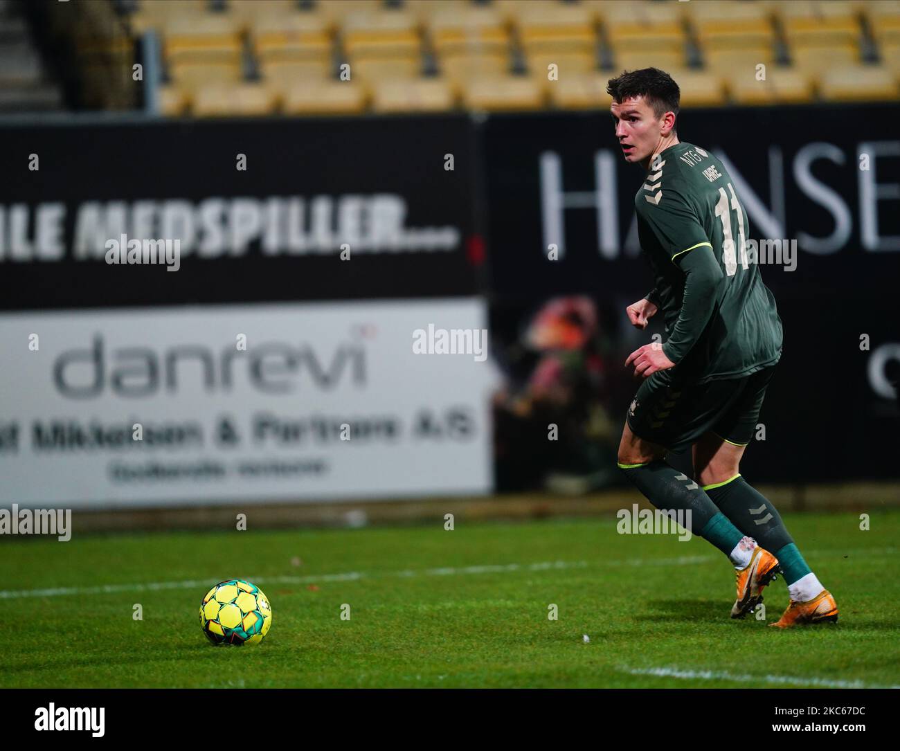 Mikael Uhre di Brøndby durante la Superliga match tra AC Horsens e Brøndby a CASA Arena, Horsens, Danimarca il 20 dicembre 2020. (Foto di Ulrik Pedersen/NurPhoto) Foto Stock