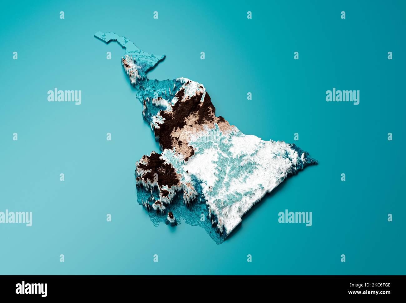 Un rendering 3D della mappa topografica del Camerun Mappa ipsometrica della tinta di elevazione spettrale della mappa di rilievo ombreggiata Foto Stock