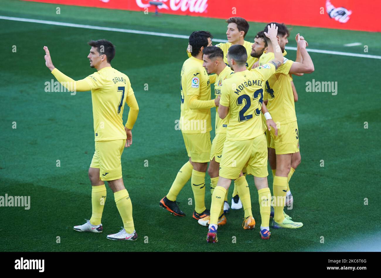 Villarreal celebra l'obiettivo di Fer Nino durante la Liga Santander mach tra Villarreal e Levante a Estadio de la Ceramica il 2 gennaio 2021 a Vila-real, Spagna (Foto di Maria Jose Segovia/NurPhoto) Foto Stock