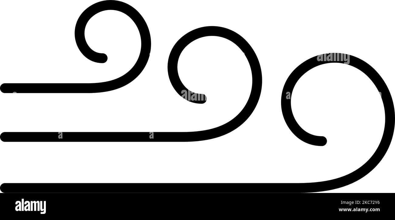 Icona della linea di ventilazione. Segnale flat del flusso d'aria. Simbolo del tempo ventoso. Elemento di disegno di fotoricettore di clima. Icona della linea arricciata. Illustrazione vettoriale isolata su bianco Illustrazione Vettoriale