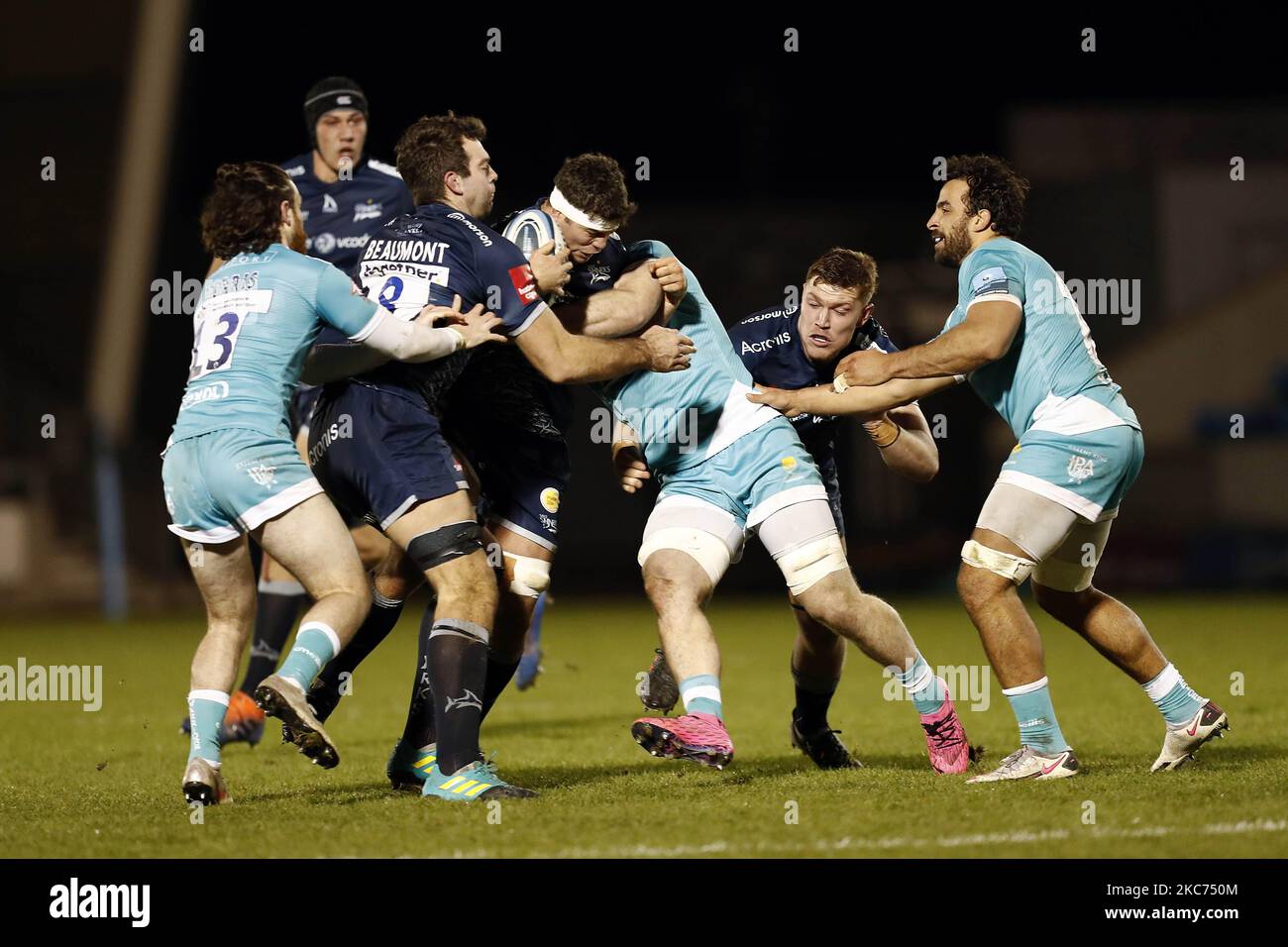 Sales Jono Ross si carica in avanti durante la partita Gallagher Premiership tra sale Sharks e Worcester Warriors all'AJ Bell Stadium, Eccles, venerdì 8th gennaio 2021. (Foto di Chris Donnelly/MI News/NurPhoto) Foto Stock