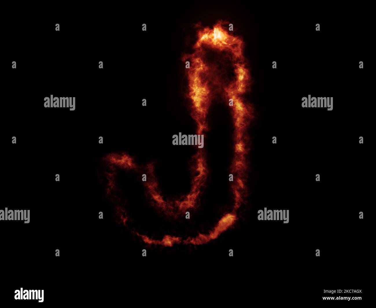 Un'iniziale 'J' in fiamme rosse su sfondo scuro Foto Stock