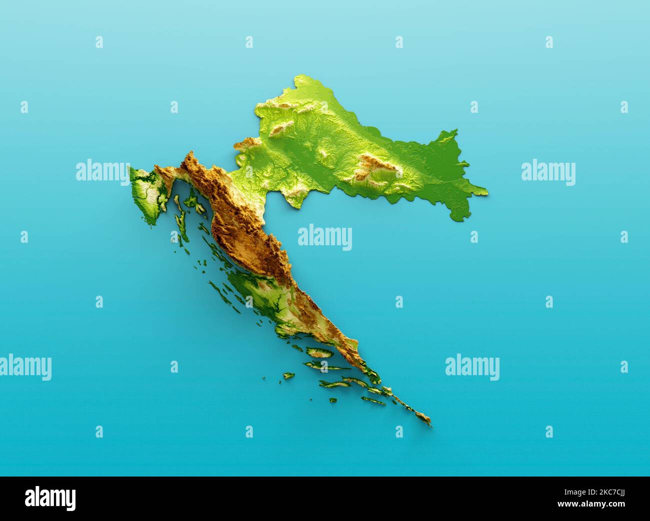 Un rendering 3D della mappa della Croazia su sfondo blu Foto Stock