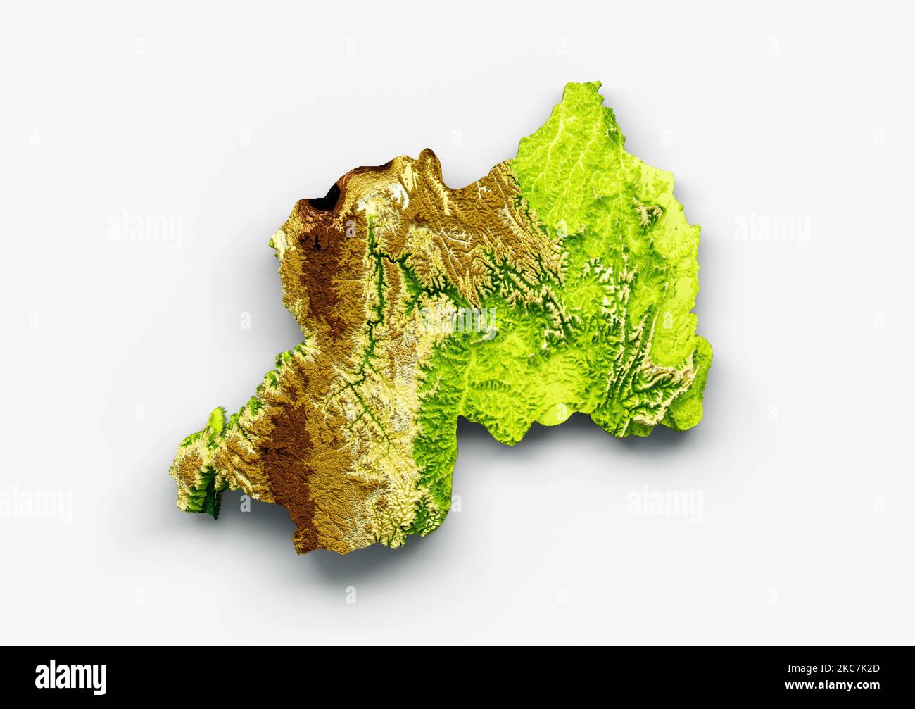 La mappa topografica del Ruanda 3D è un'illustrazione su sfondo bianco Foto Stock