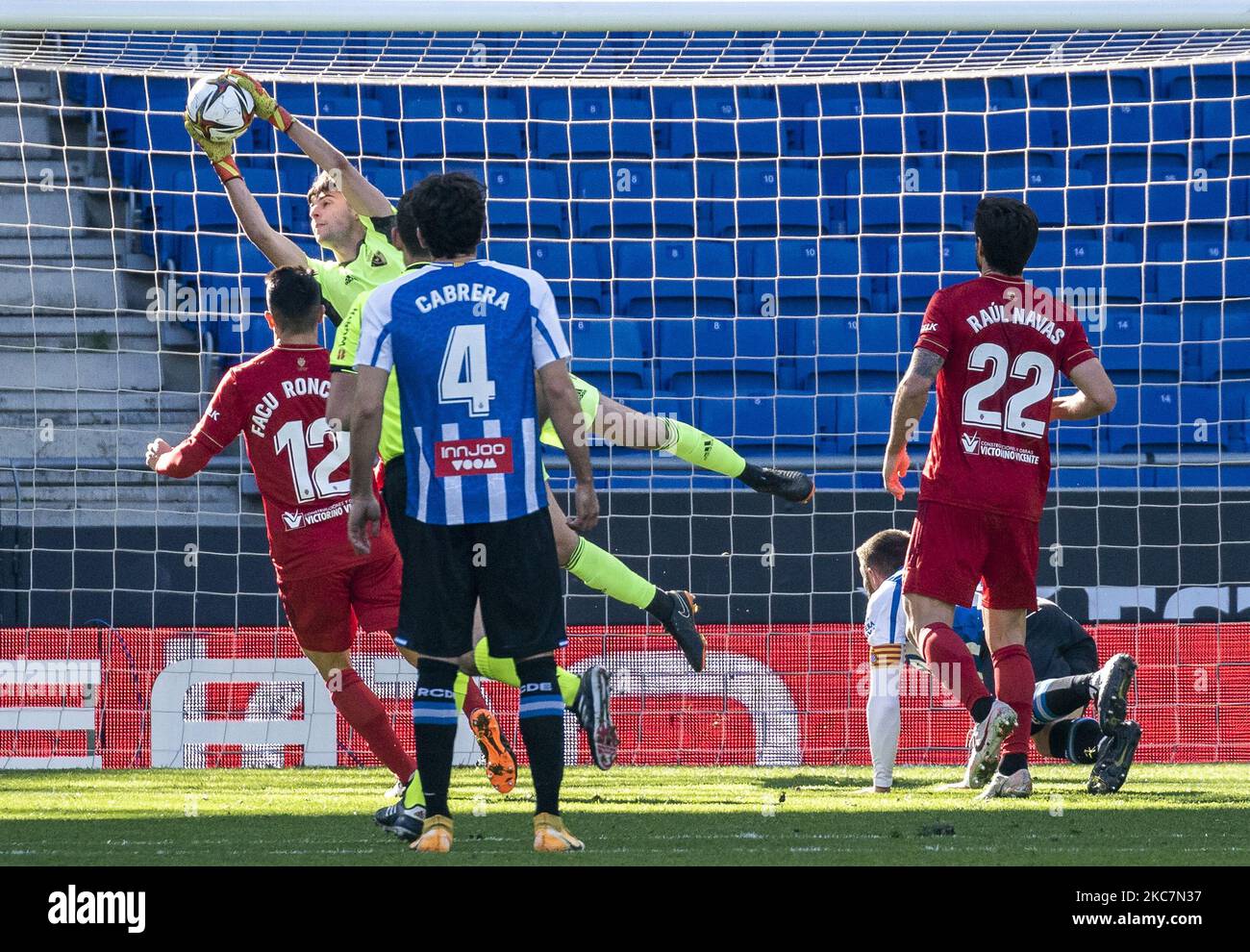 Juan Perez durante la partita tra RCD Espanyol e CA Osasuna, corrispondente alla 1/16 finale della King Cup, disputata presso lo Stadio RCDE il 17th gennaio 2021, a Barcellona, Spagna. (Foto di Joan Gosa/Urbanandsport/NurPhoto) Foto Stock
