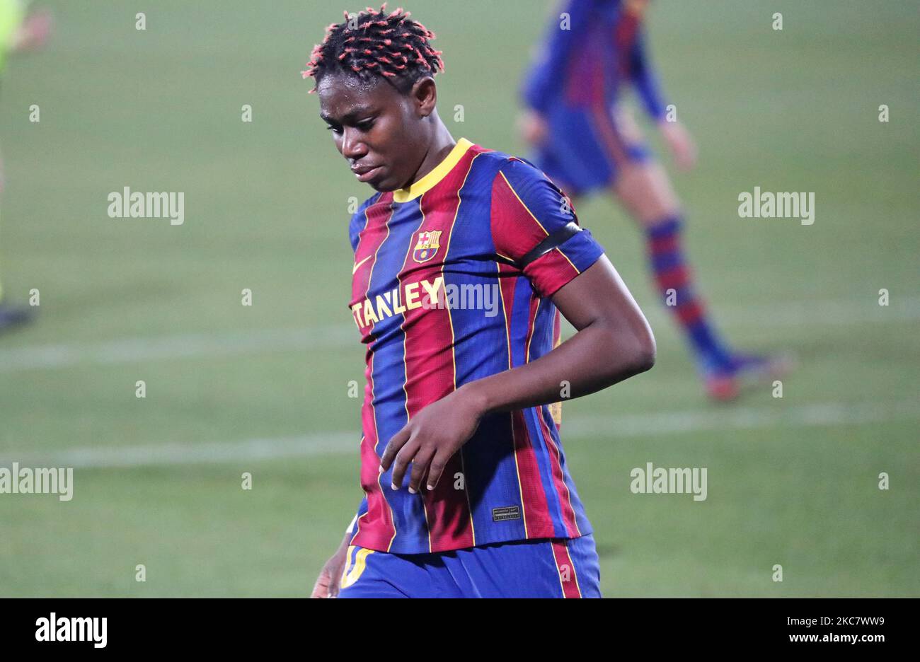 Asisat Oshoala durante la partita tra il FC Barcelona e Rayo Vallecano, corrispondente alla settimana 5 della lega femminile spagnola Primera Iberdrola, disputata allo stadio Johan Cruyff, il 20th gennaio 2021, a Barcellona, Spagna. -- (Foto di Urbanandsport/NurPhoto) Foto Stock