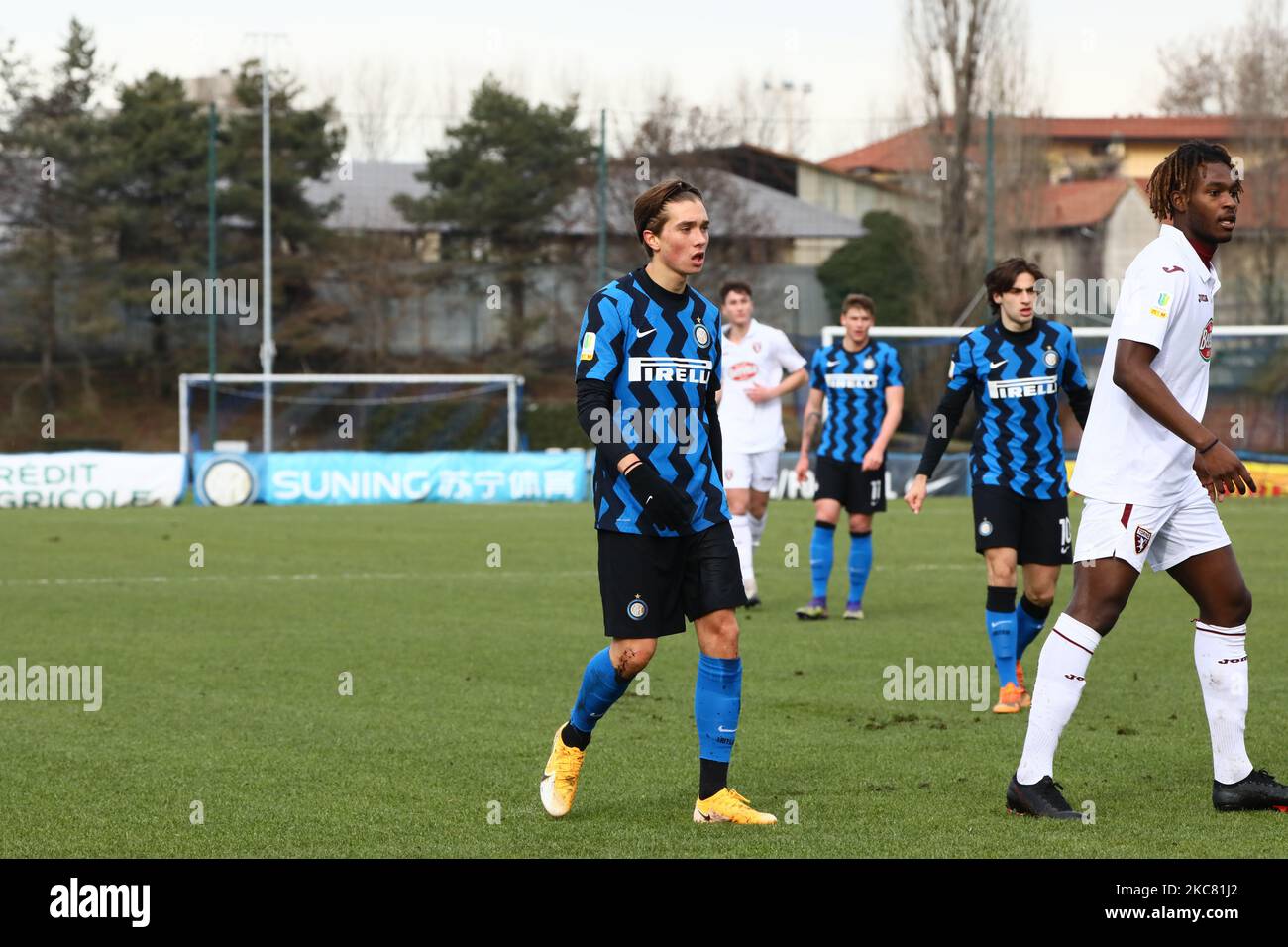 Incontro tra Inter U19 e Torino U19 durante la Primavera 1 TIM match tra FC Internazionale U19 e Torino FC U19 al Suning Youth Development Centre in memoria di Giacinto Facchetti a Milano, Italia, il 23 2021 gennaio (Foto di Mairo Cinquetti/NurPhoto) Foto Stock