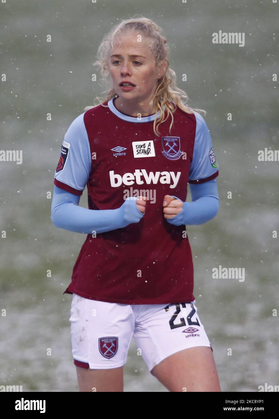 Grace Fisk of West Ham United WFC durante la partita di Super League delle donne di Barclays fa tra le donne di West Ham United e Bristol City al Chigwell Construction Stadium il 07th febbraio 2021 a Dagenham, Inghilterra (Photo by Action Foto Sport/NurPhoto) Foto Stock