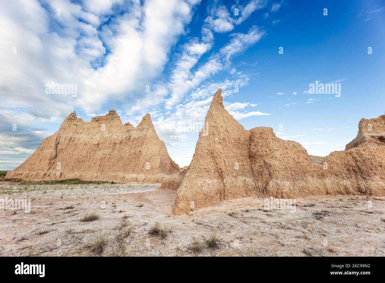 Pinnacoli erosi e formazioni rocciose nel Badlands National Park, South Dakota Foto Stock