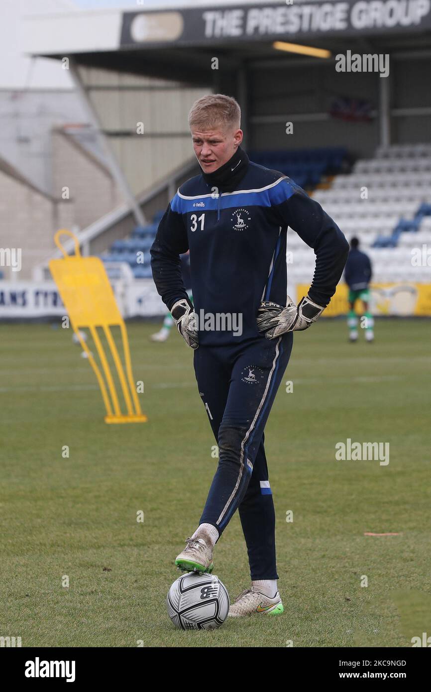 Brad Young of Hartlepool United durante la partita della Vanarama National League tra Hartlepool United e Yeovil Town a Victoria Park, Hartlepool, sabato 20th febbraio 2021. (Foto di Mark Fletcher/MI News/NurPhoto) Foto Stock