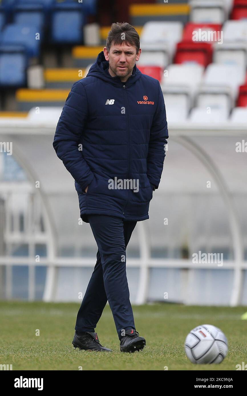 Hartlepool manager, Dave Challinor durante la partita della Vanarama National League tra Hartlepool United e Yeovil Town a Victoria Park, Hartlepool, sabato 20th febbraio 2021. (Foto di Mark Fletcher/MI News/NurPhoto) Foto Stock