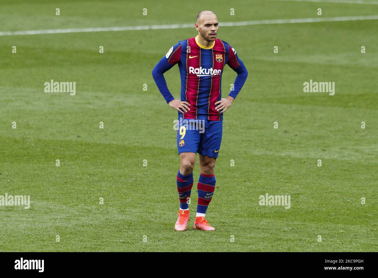 09 Martin Braithwaite del FC Barcelona durante la partita spagnola la Liga tra FC Barcelona e Cadice CF il 21 febbraio 2021, Barcellona, Spagna. (Foto di Xavier Bonilla/NurPhoto) Foto Stock