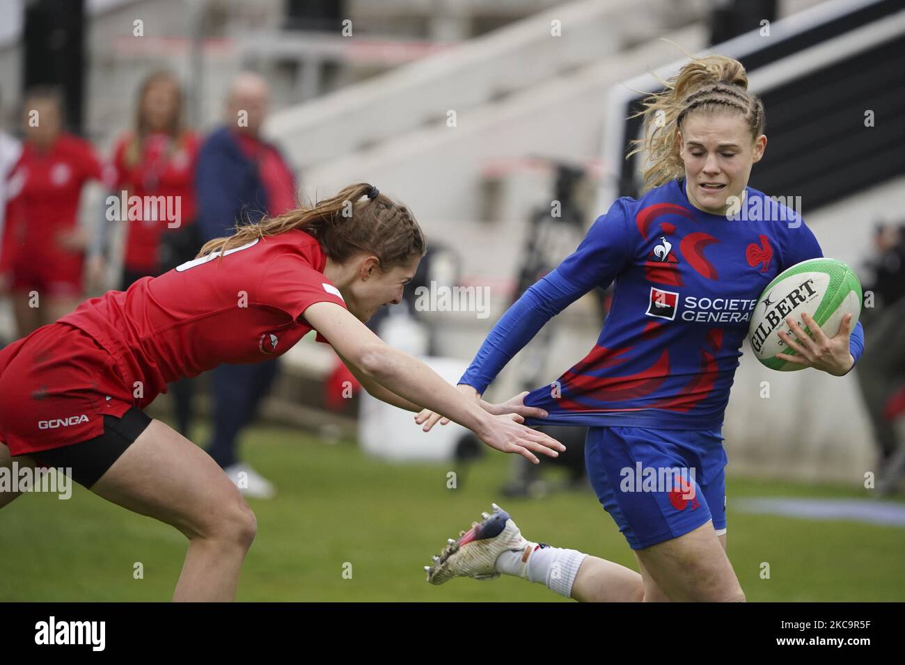 giocatore di francia durante la partita 20 tra Polonia e Francia durante il secondo giorno del Torneo Internazionale di Rugby Sevens di Madrid all'Universidad Complutense de Madrid il 21 febbraio 2021 a Madrid, (Foto di Oscar Gonzalez/NurPhoto) Foto Stock