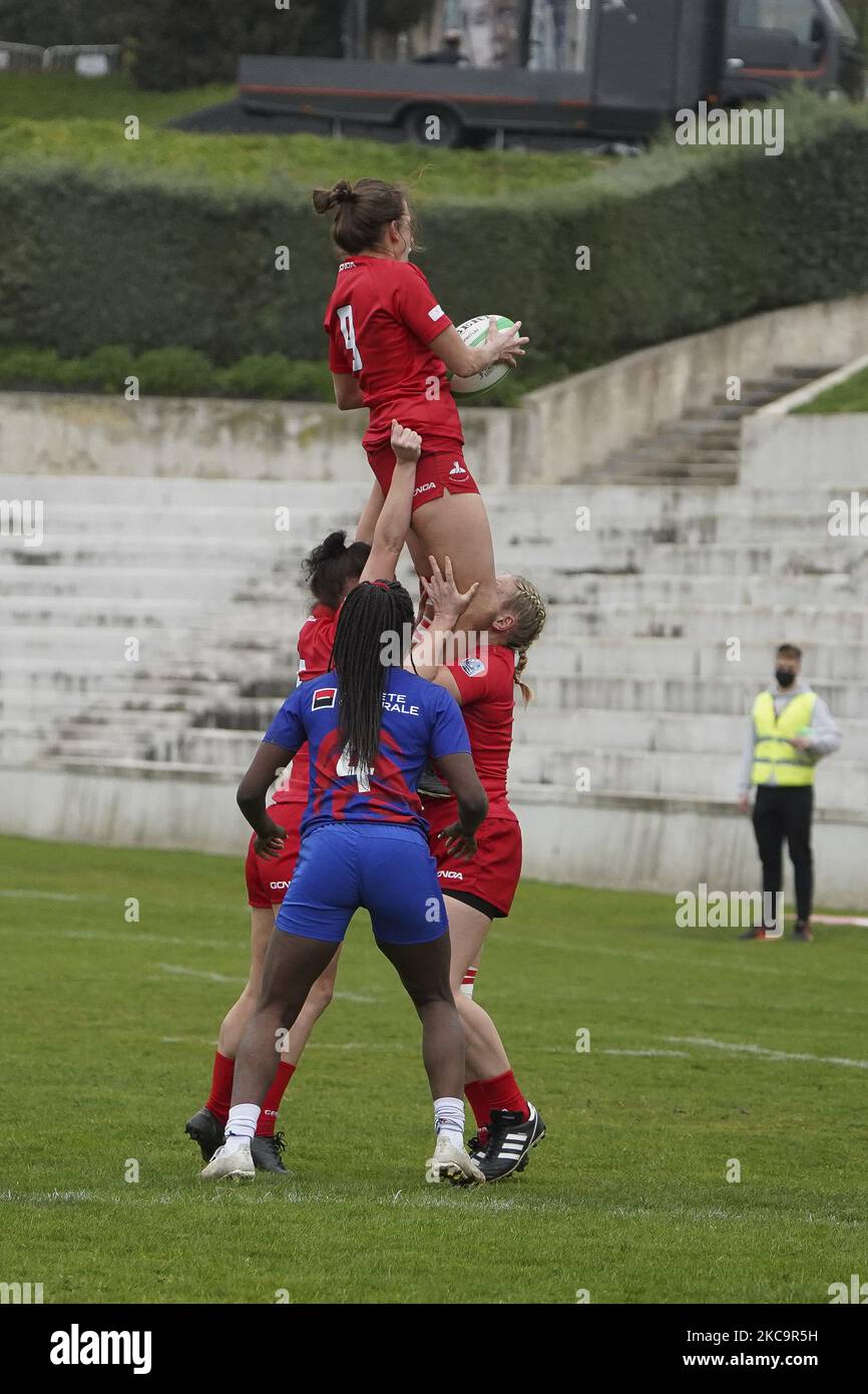 giocatore di Polonia durante la partita 20 tra Polonia e Francia durante il secondo giorno del Torneo Internazionale di Rugby Sevens di Madrid all'Universidad Complutense de Madrid il 21 febbraio 2021 a Madrid, (Foto di Oscar Gonzalez/NurPhoto) Foto Stock