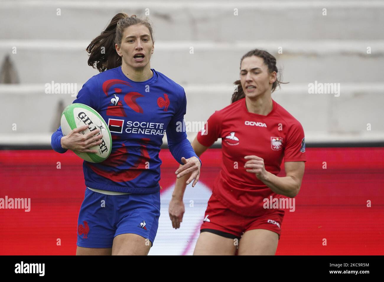 giocatore di francia durante la partita 20 tra Polonia e Francia durante il secondo giorno del Torneo Internazionale di Rugby Sevens di Madrid all'Universidad Complutense de Madrid il 21 febbraio 2021 a Madrid, (Foto di Oscar Gonzalez/NurPhoto) Foto Stock