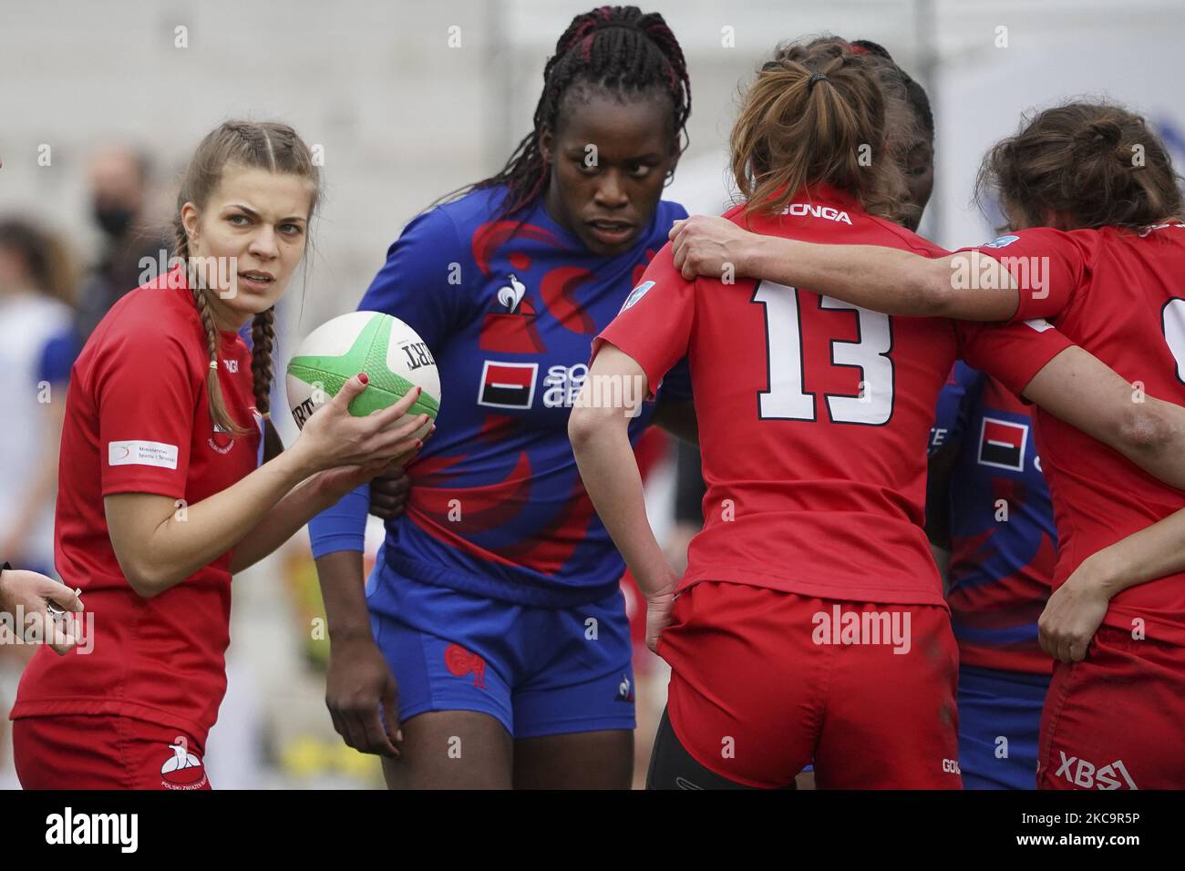 giocatore di Polonia durante la partita 20 tra Polonia e Francia durante il secondo giorno del Torneo Internazionale di Rugby Sevens di Madrid all'Universidad Complutense de Madrid il 21 febbraio 2021 a Madrid, (Foto di Oscar Gonzalez/NurPhoto) Foto Stock