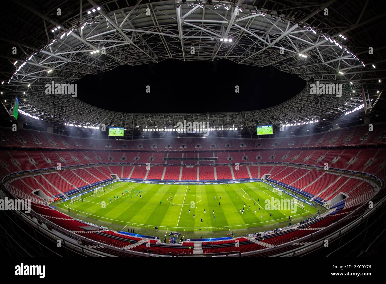 Stadion vista prima del VfL Borussia Mönchengladbach vs Manchester City UEFA Champions League 16, 1st tappa a Puskás Aréna il 24 febbraio 2021 a Budapest, Ungheria. (Foto di Robert Szaniszló/NurPhoto) Foto Stock