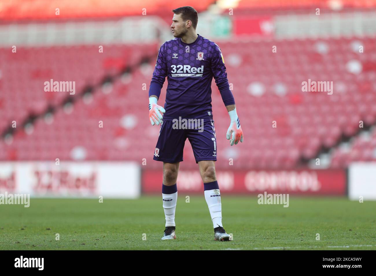 Marcus Bettinelli di Middlesbrough durante la partita del campionato Sky Bet tra Middlesbrough e Cardiff City al Riverside Stadium di Middlesbrough sabato 27th febbraio 2021. (Foto di Mark Fletcher/MI News/NurPhoto) Foto Stock