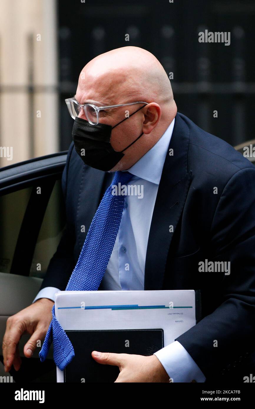 Il Ministro dell'implementazione dei vaccini Covid Nadhim Zahawi arriva a Downing Street a Londra, in Inghilterra, il 2 marzo 2021. (Foto di David Cliff/NurPhoto) Foto Stock