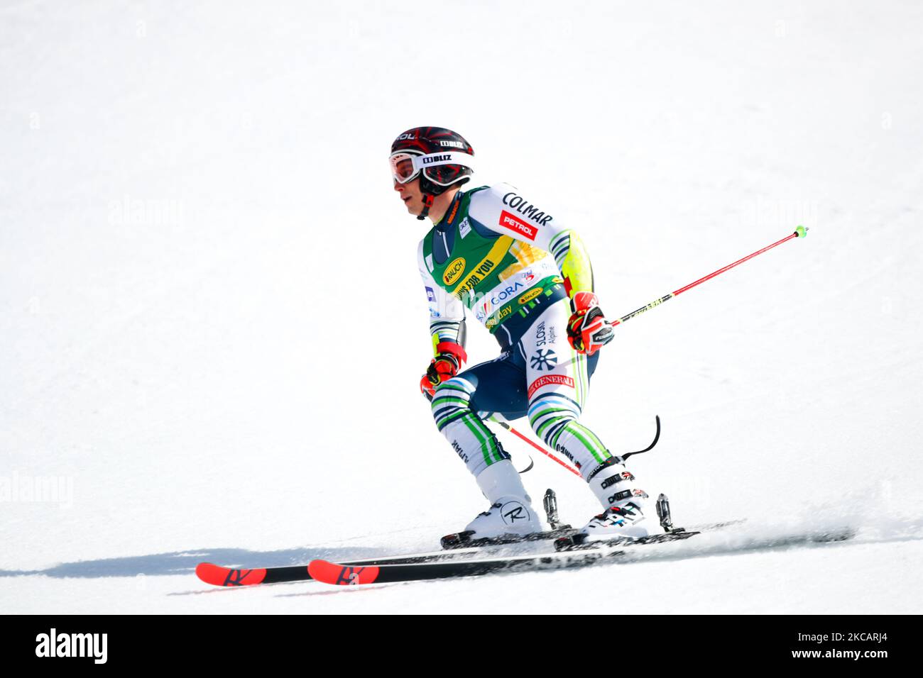 zan Kranjec di SLO durante la Coppa del mondo di sci alpino Audi FIS Man's Giant Slalom il 13 marzo 2021 a Kranjska Gora, Slovenia. (Foto di Damjan Zibert/NurPhoto) Foto Stock