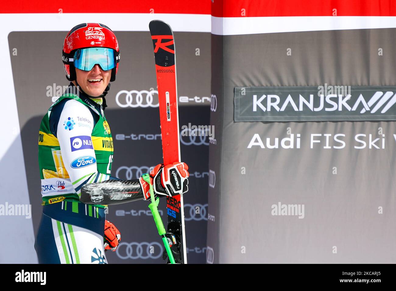 Stefan Hadalin di SLO durante la Coppa del mondo di sci alpino Audi FIS Man's Giant Slalom il 13 marzo 2021 a Kranjska Gora, Slovenia. (Foto di Damjan Zibert/NurPhoto) Foto Stock