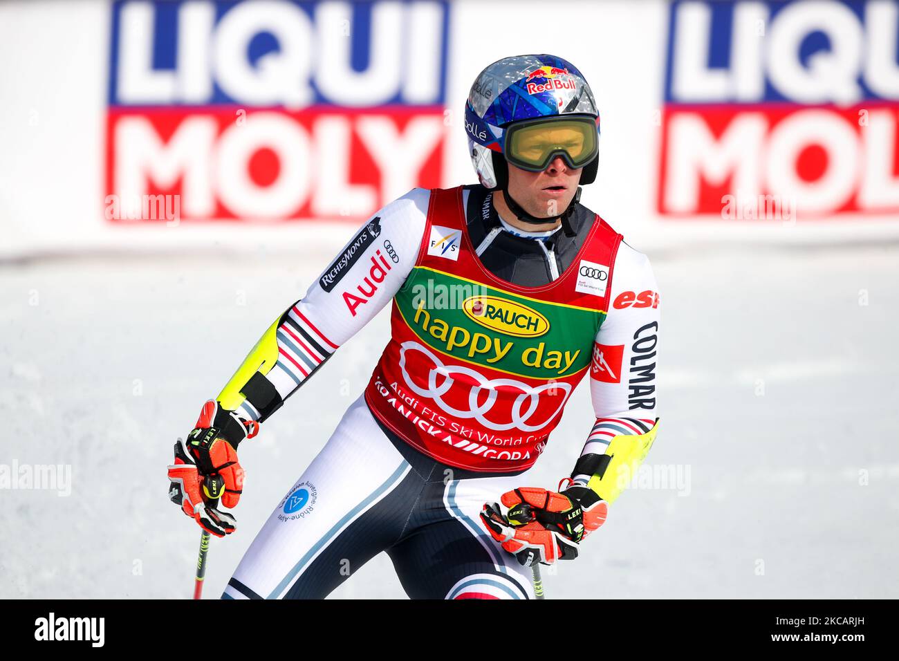 Alexis Piinturault di fra durante la Coppa del mondo di sci alpino Audi FIS Man's Giant Slalom il 13 marzo 2021 a Kranjska Gora, Slovenia. (Foto di Damjan Zibert/NurPhoto) Foto Stock