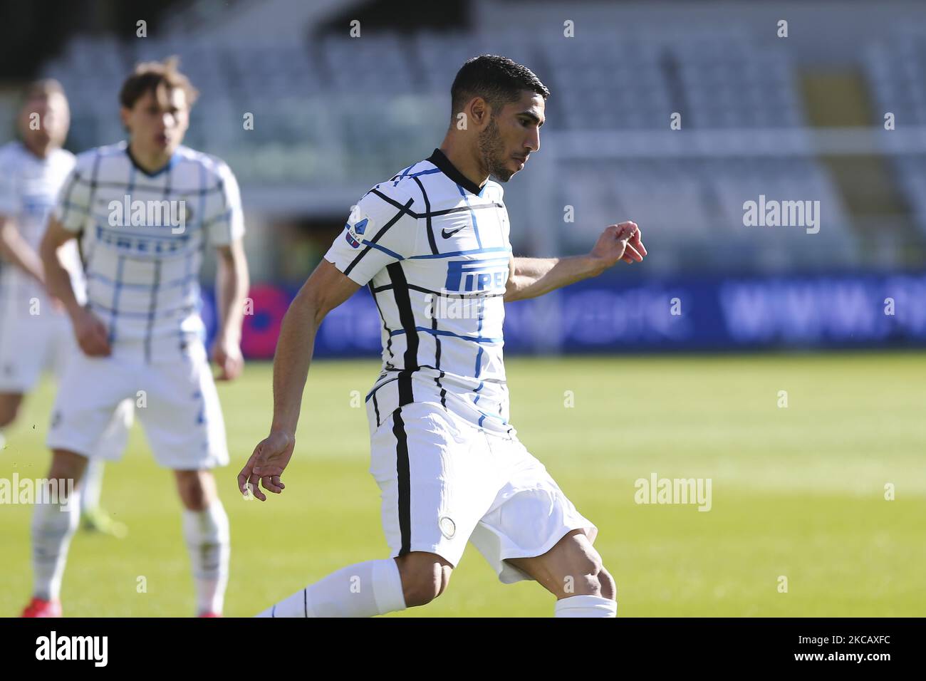 Achraf Hakimi del FC Internazionale durante la Serie Una partita di calcio tra Torino FC e FC Internazionale allo Stadio Olimpico Grande Torino il 14 marzo 2021 a Torino. Torino ha perso 1-2 dollari su Internazionale. (Foto di Massimiliano Ferraro/NurPhoto) Foto Stock