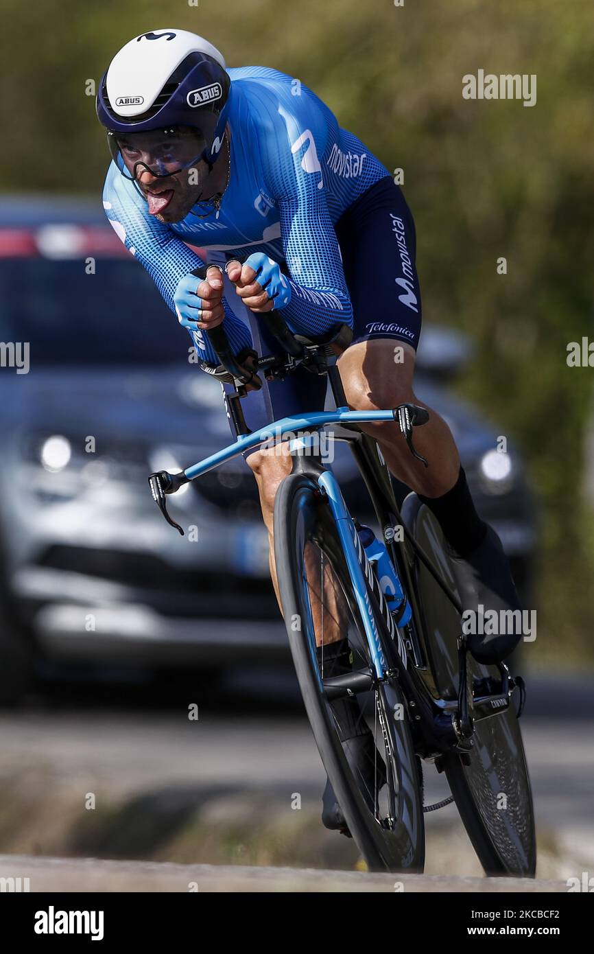 01 Alejandro Valverde dalla Spagna di Movistar Team azione, durante il 100th volta Ciclista a Catalunya 2021, fase 2 individuale Time Trial da Banyoles a Banyoles. Il 23 marzo 2021 a Banyoles, Spagna. (Foto di Xavier Bonilla/NurPhoto) Foto Stock