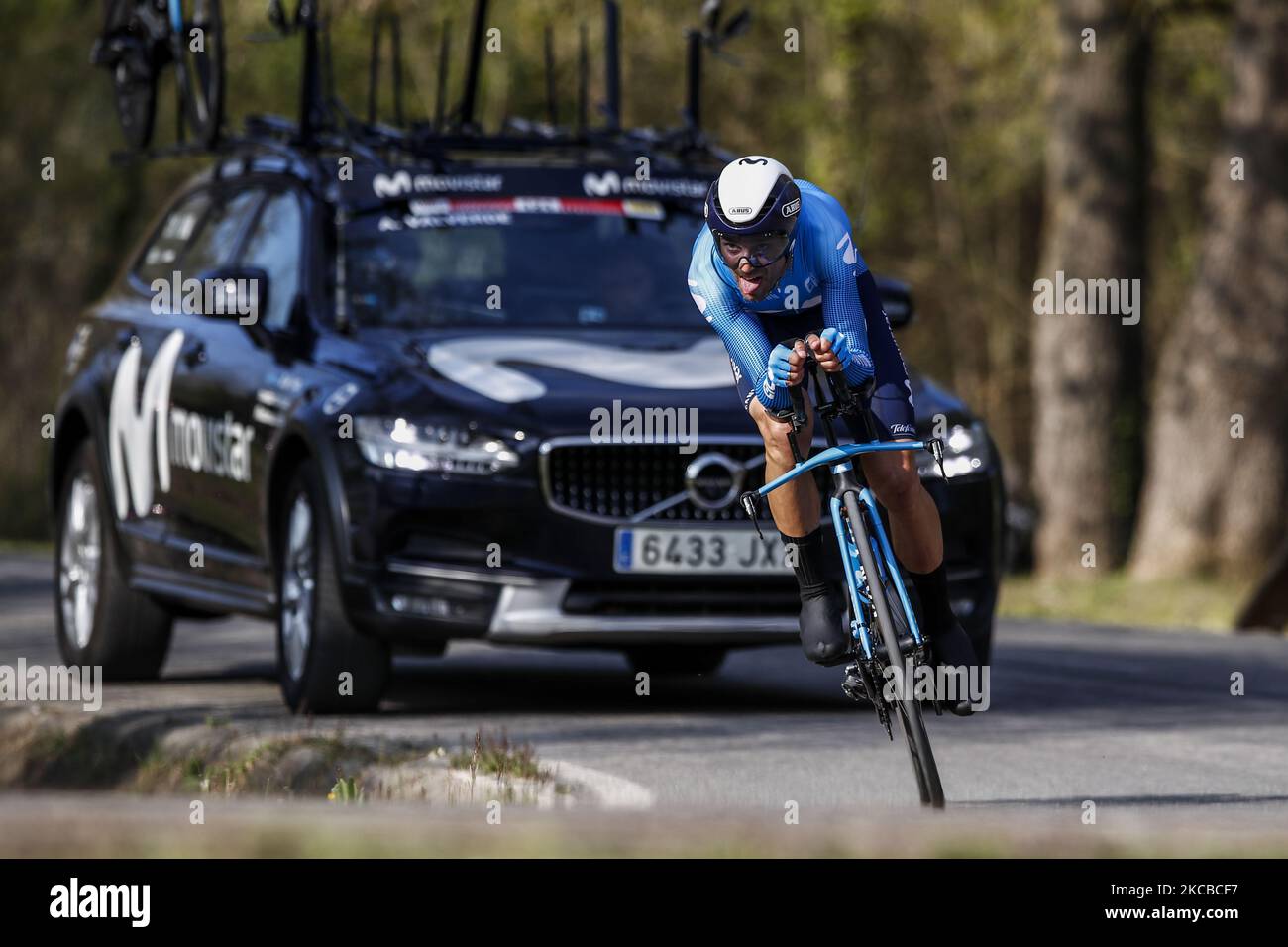 01 Alejandro Valverde dalla Spagna di Movistar Team azione, durante il 100th volta Ciclista a Catalunya 2021, fase 2 individuale Time Trial da Banyoles a Banyoles. Il 23 marzo 2021 a Banyoles, Spagna. (Foto di Xavier Bonilla/NurPhoto) Foto Stock