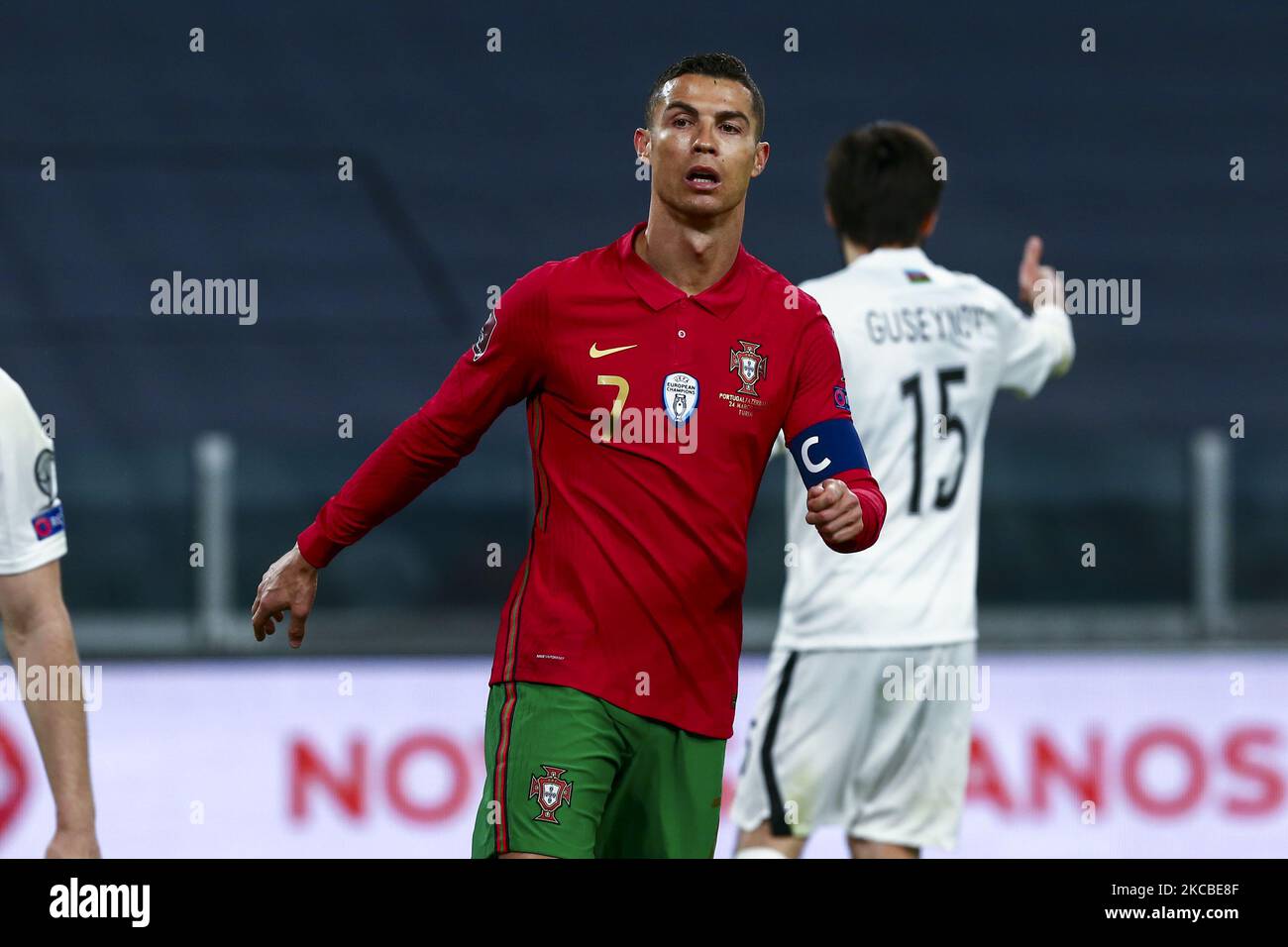 Cristiano Ronaldo del Portogallo durante la Coppa del mondo FIFA qualificatori europei Quatar 2022 (Gruppo A) partita ?tra Portogallo e Azerbaigian allo Stadio Juventus il 24 marzo 2021 a Torino. Il Portogallo ha vinto 1-0 dollari sull'Azerbaigian. (Foto di Massimiliano Ferraro/NurPhoto) Foto Stock