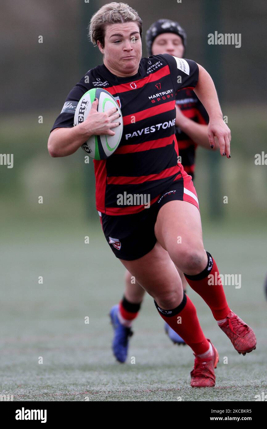 Robyn Lock di Gloucester Hartpury durante la partita FEMMINILE ALLIANZ PREMIER 15S tra DMP Durham Sharks e Gloucester Hartpury Women al Maiden Castle, Durham City, sabato 27th marzo 2021. (Foto di Mark Fletcher/MI News/NurPhoto) Foto Stock