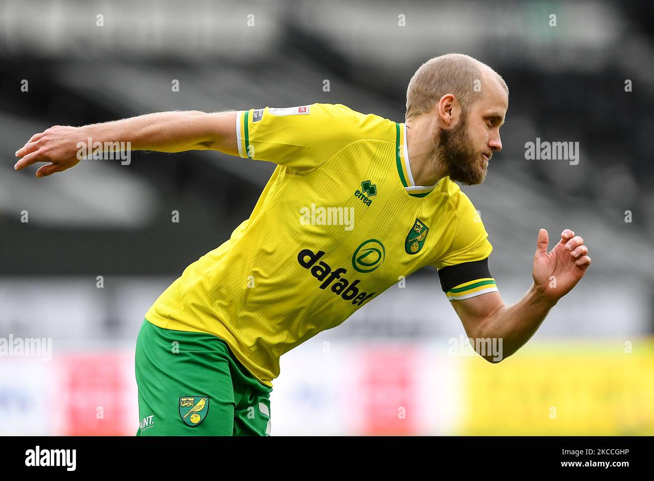 Teemu Pukki di Norwich City durante la partita del campionato Sky Bet tra Derby County e Norwich City al Pride Park, Derby, Inghilterra il 10th aprile 2021. (Foto di Jon Hobley/MI News/NurPhoto) Foto Stock