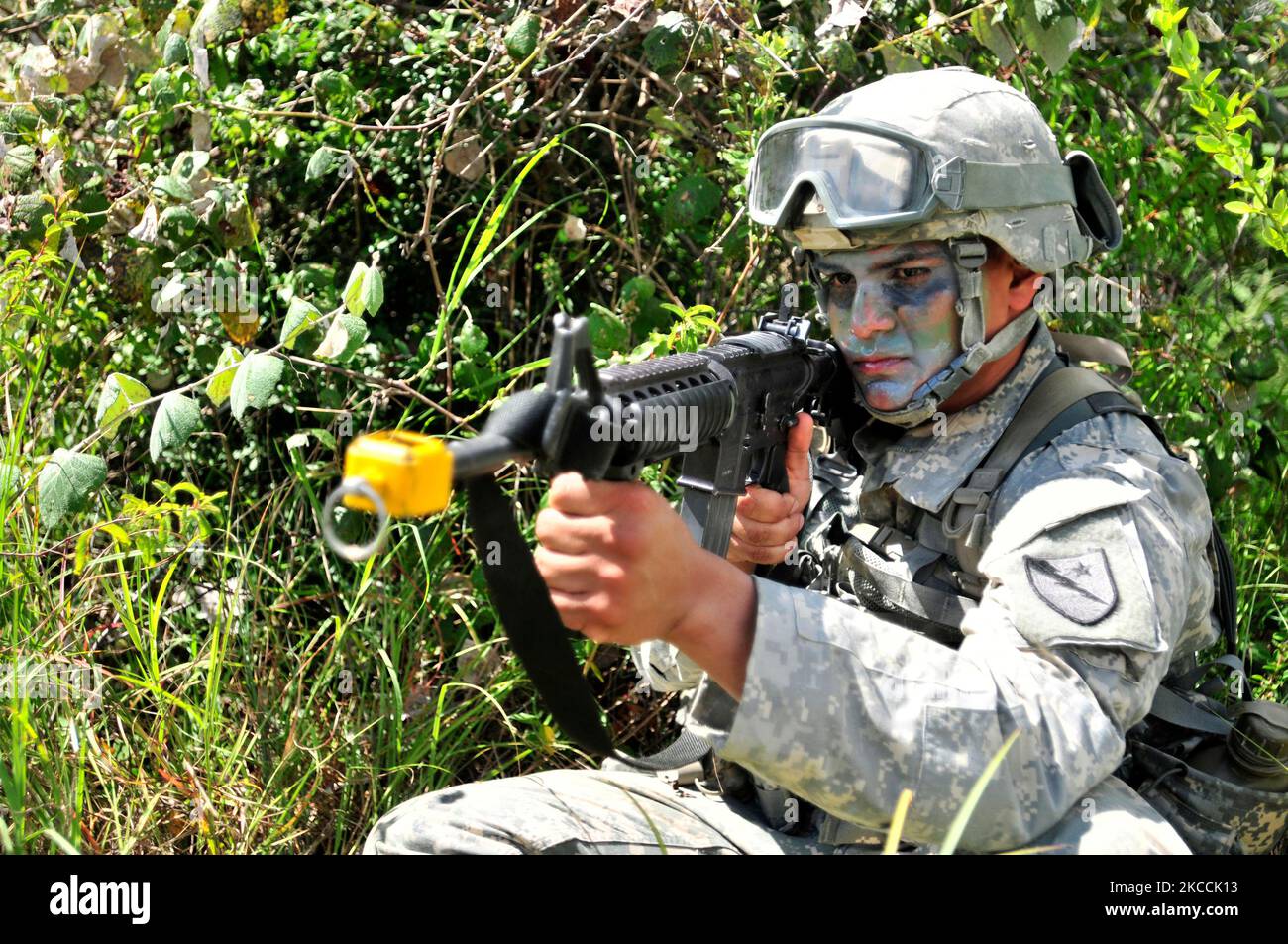 Membri del Texas Army National a Camp Swift a Bastrop, Texas. Foto Stock