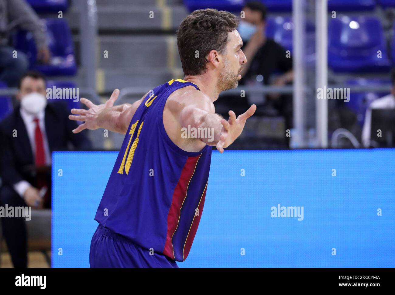 Pau Gasol durante la partita tra il FC Barcelona e Baxi Manresa, corrispondente alla settimana 32 della Liga Endesa, disputata al Palau Blaugrana, il 16th aprile 2021, a Barcellona, Spagna. (Foto by Joan Valls/Urbanandsport/NurPhoto) Foto Stock