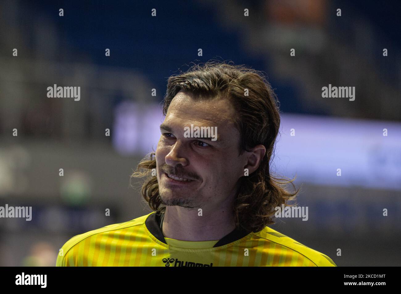 Il portiere Jannick Green di SC Magdeburg si occupa della partita LIQUI MOLY Handball-Bundesliga tra SC Magdeburg e MT Melsungen alla GETEC-Arena il 18 aprile 2021 a Magdeburg, Germania. (Foto di Peter Niedung/NurPhoto) Foto Stock