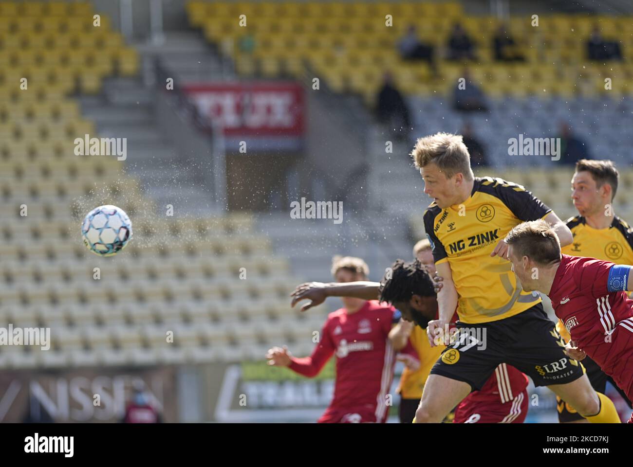 Il Casper Tengstedt di Horsens durante la partita danese di Superliga tra AC Horsens e Lyngby alla CASA Arena Horsens di Horsens, Danimarca, il 18 aprile 2021. (Foto di Ulrik Pedersen/NurPhoto) Foto Stock