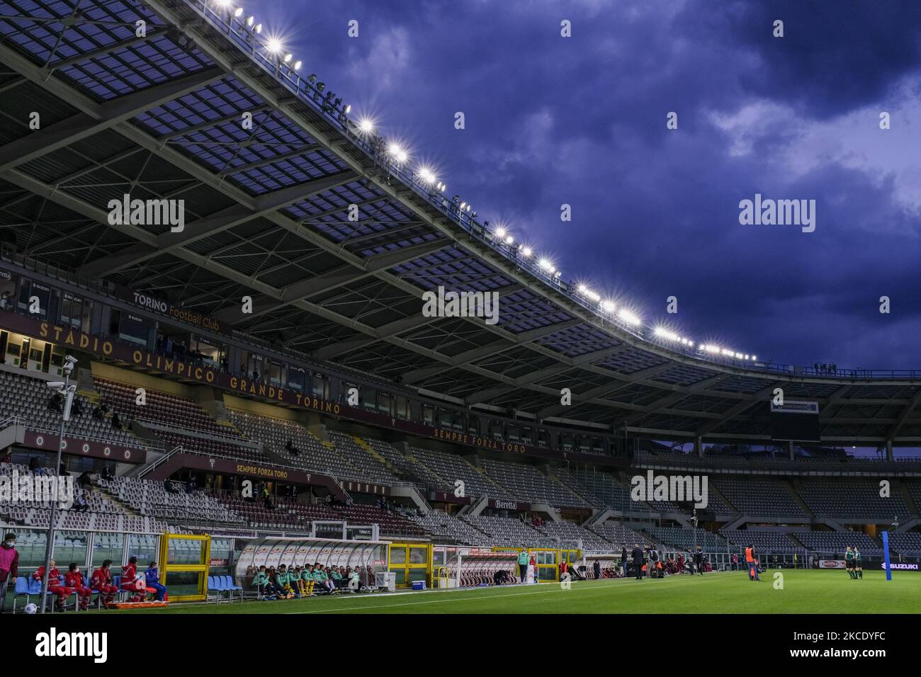 Veduta generale dello Stadio Olimpico Grande Torino durante la Serie A partita di calcio tra Torino FC e Parma Calcio 1913on maggio 03, 2021 a Torino. (Foto di Massimiliano Ferraro/NurPhoto) Foto Stock