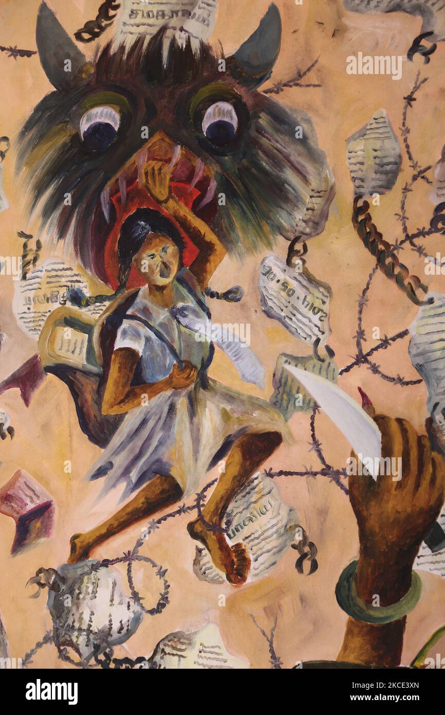 Pittura esposta ad una mostra di manufatti culturali e storici indù presso la Galleria d'Arte Sivaoomi a Keerimalai, Jaffna, Sri Lanka. (Foto di Creative Touch Imaging Ltd./NurPhoto) Foto Stock