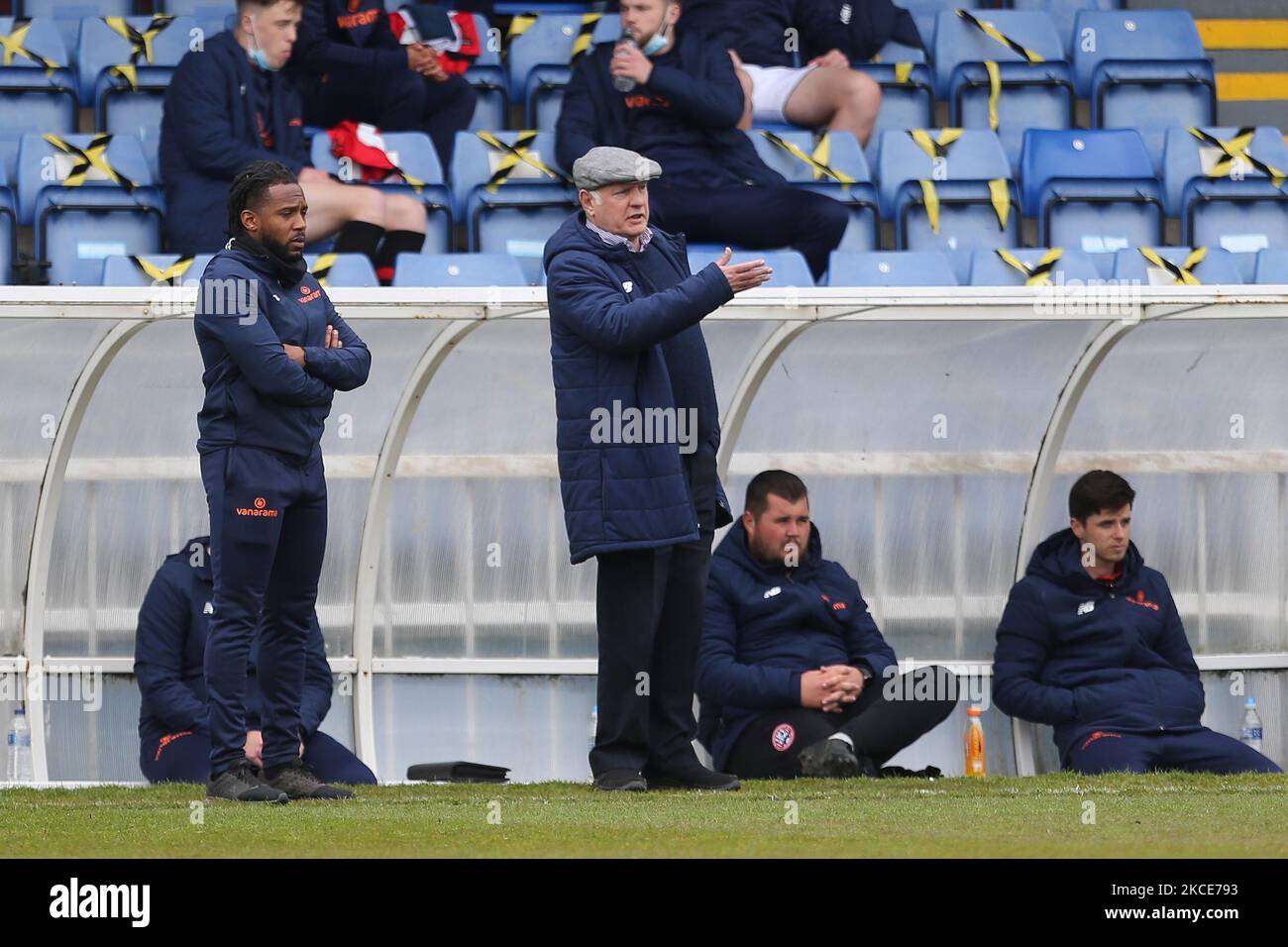 Il manager di Maidenhead Alan Devonshire durante la partita della Vanarama National League tra Hartlepool United e Maidenhead United a Victoria Park, Hartlepool, sabato 8th maggio 2021. (Foto di Mark Fletcher/MI News/NurPhoto) Foto Stock