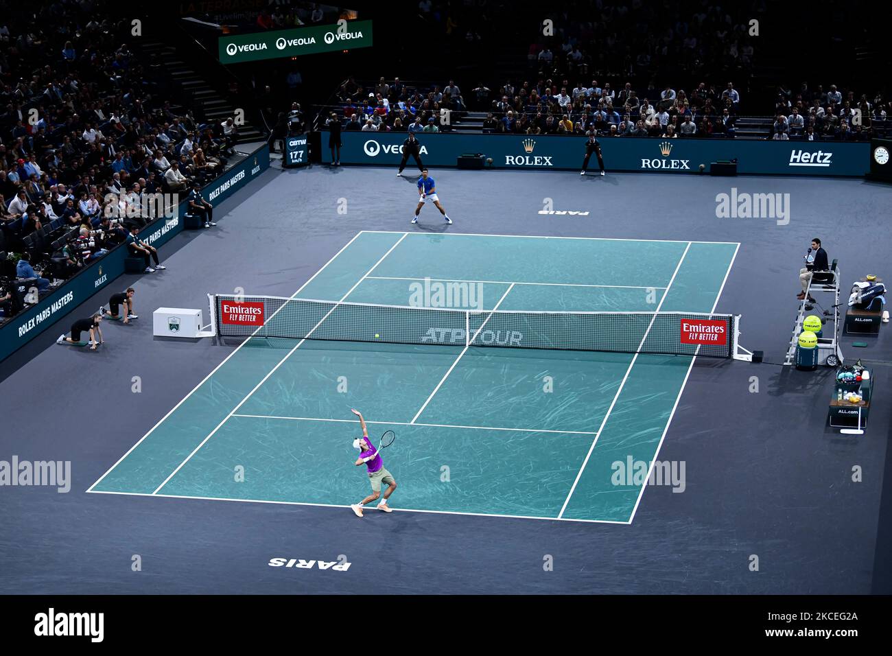 Vista generale (illustrazione, atmosfera, panoramica) con il campo durante  il Rolex Paris Masters, torneo di tennis ATP Masters 1000, il 4 novembre  2022 presso l'Accor Arena di Parigi, Francia. Foto di Victor