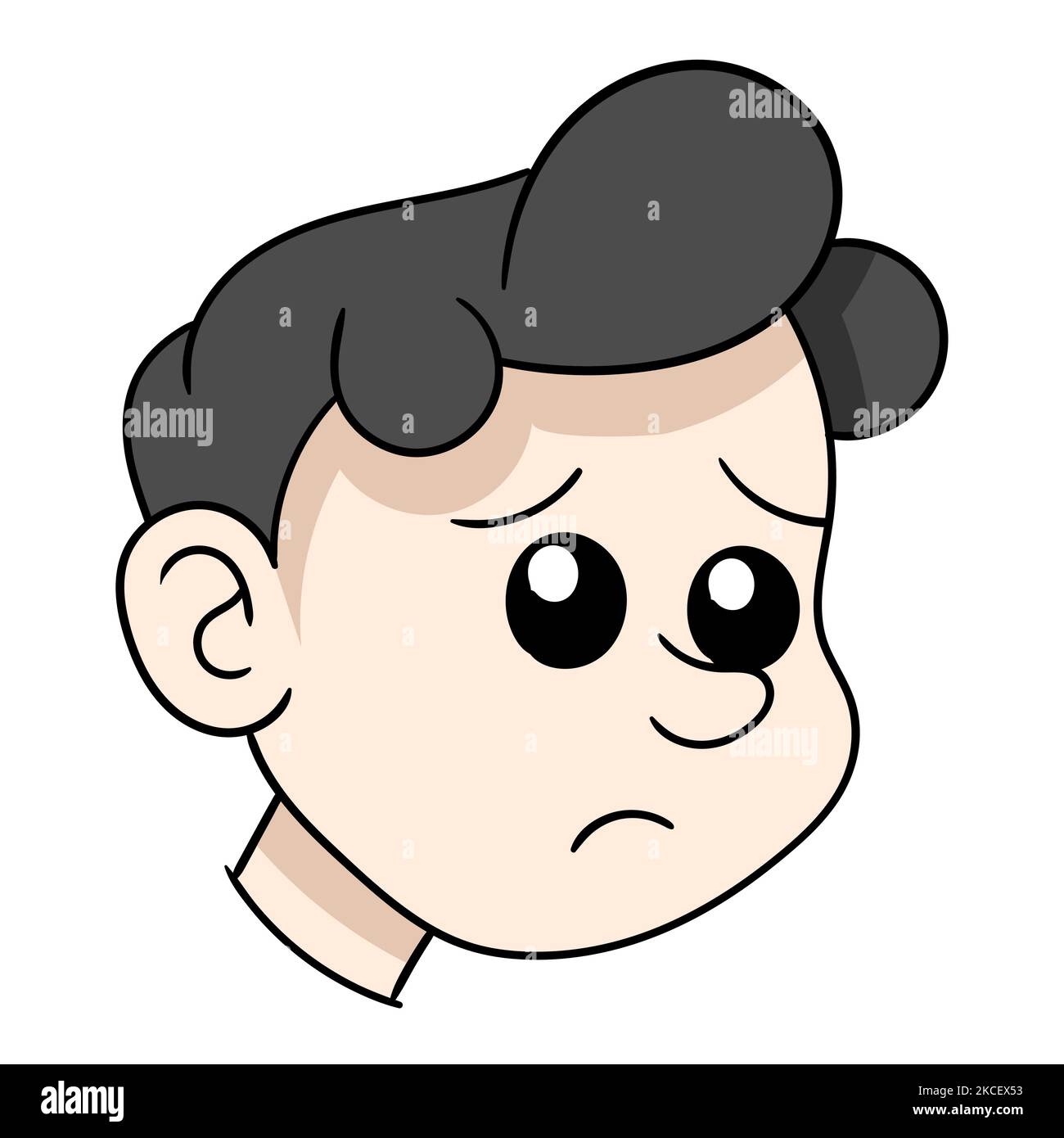 illustrazione di una testa di ragazzo con un viso triste pensivo Illustrazione Vettoriale