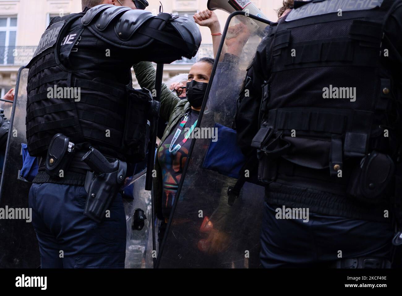 Manifestazione interprofessionale per la difesa dei diritti sociali e il ritiro della riforma dell'assicurazione contro la disoccupazione il 22 maggio 2021 a Parigi, Francia. (Foto di Vincent Koebel/NurPhoto) Foto Stock