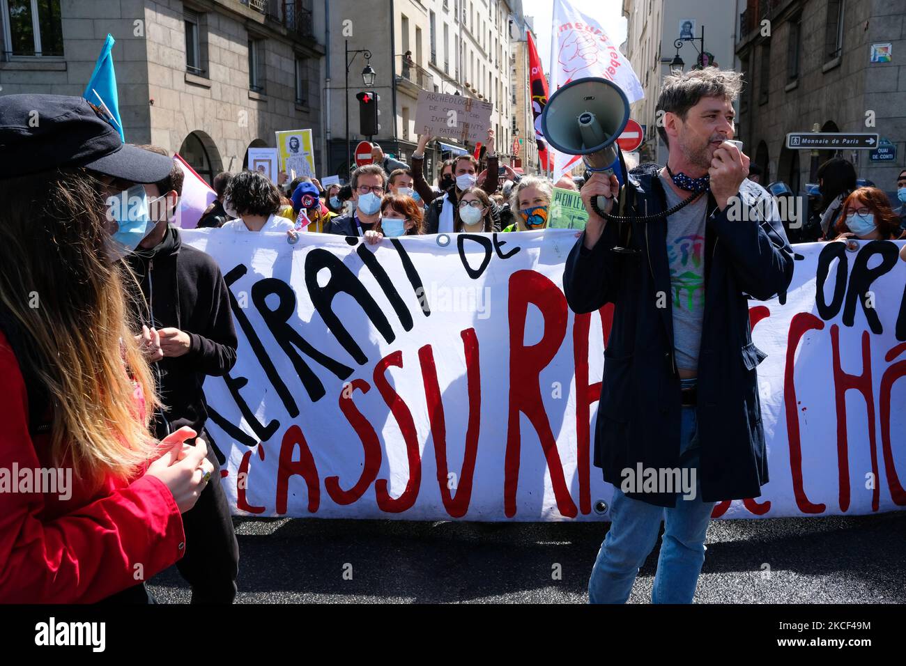 Manifestazione interprofessionale per la difesa dei diritti sociali e il ritiro della riforma dell'assicurazione contro la disoccupazione il 22 maggio 2021 a Parigi, Francia. (Foto di Vincent Koebel/NurPhoto) Foto Stock