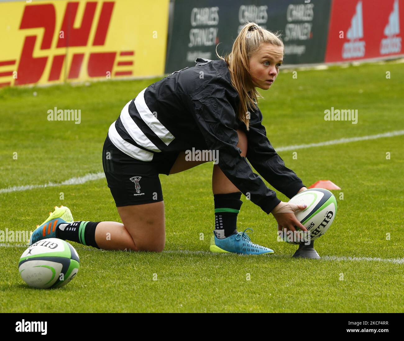 Ellie Green of Harlequins Women per la sua apparizione nel 50th durante la semifinale Premier tra Harlequins Women e Wasps Ladies al Twickenham Stoop Stadium il 22 maggio 2021 a Londra, Inghilterra. (Foto di Action Foto Sport/NurPhoto) Foto Stock