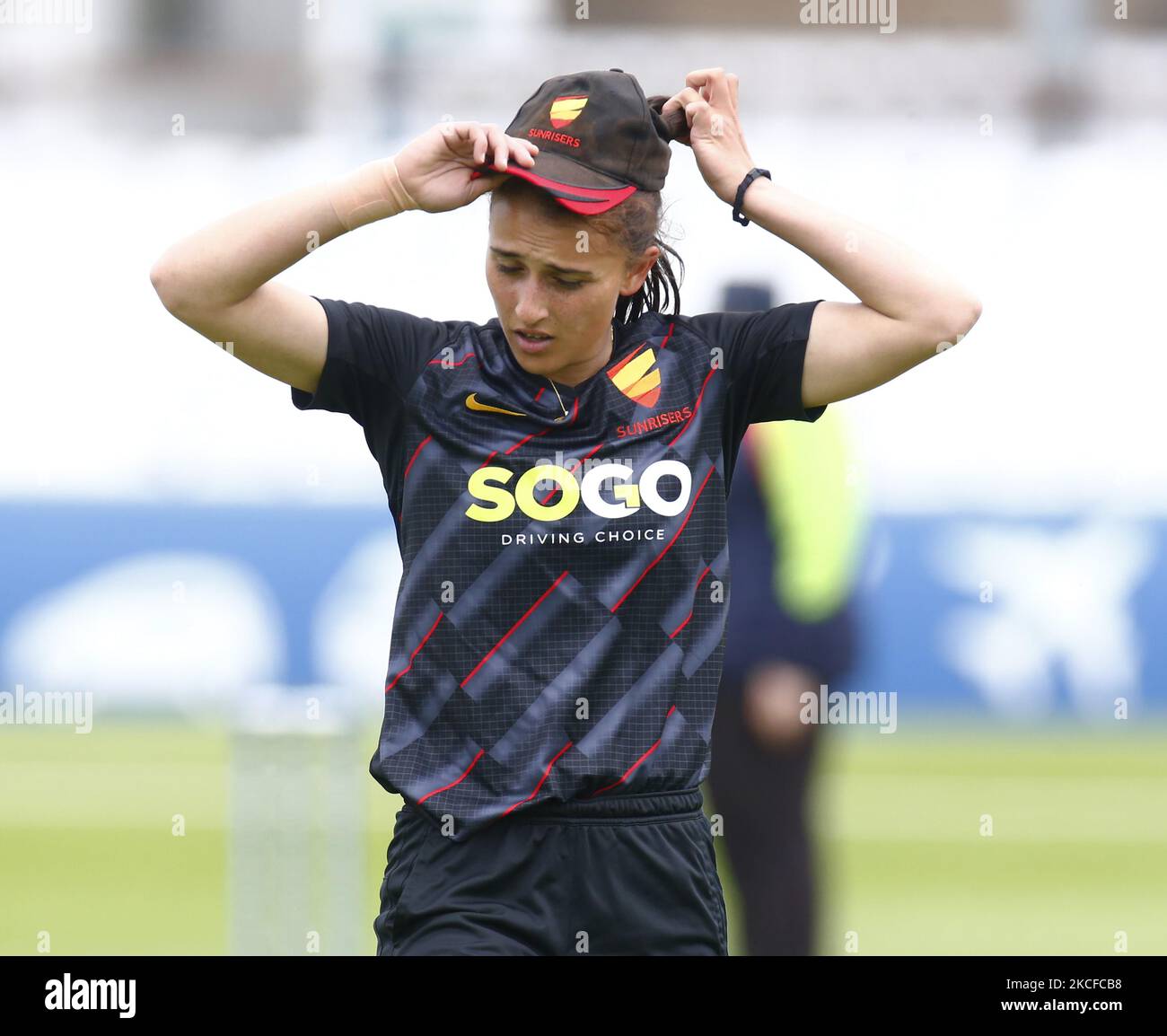 Sunrisers Gayatri (Gaya) Gola durante il Trofeo di Flint di Rachael Heyhoe Partita domestica di un giorno fra i Sunriser e le Stelle del Sud-Est al terreno della contea di Cloudfm Chelmsford, Inghilterra il 29th maggio 2021. (Foto di Action Foto Sport/NurPhoto) Foto Stock