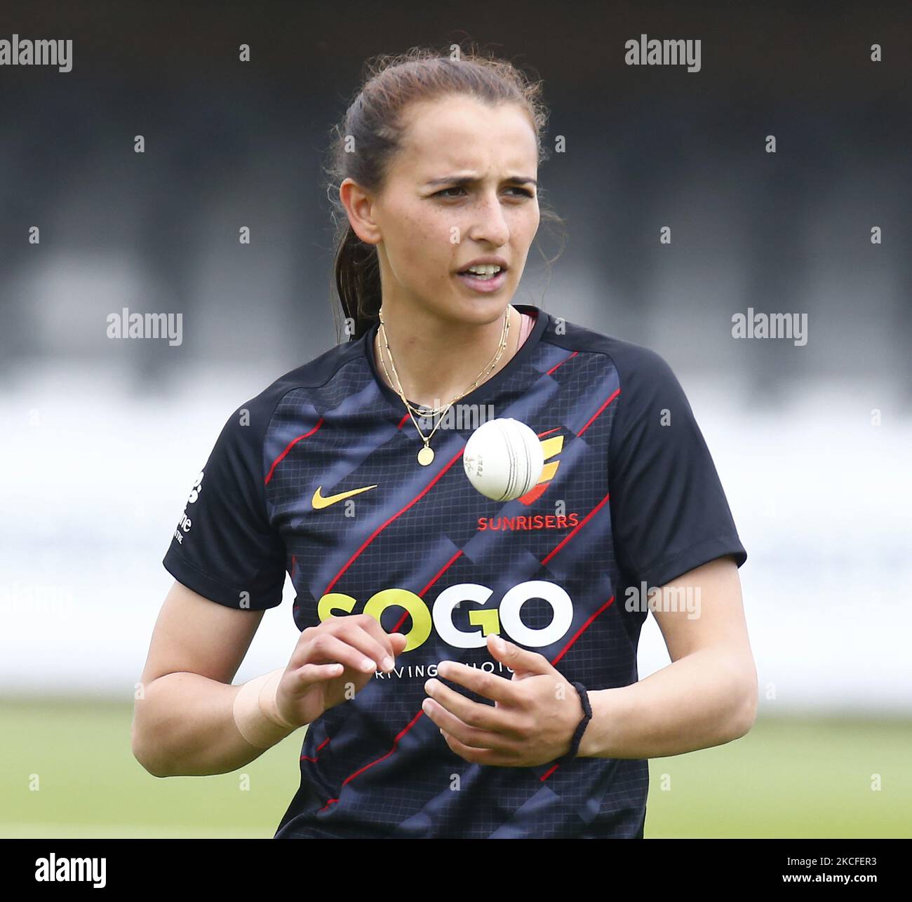 Sunrisers Gayatri (Gaya) Gola durante il Trofeo di Flint di Rachael Heyhoe Partita nazionale femminile di un giorno tra Sunriser e le Stelle del Sud-Est al terreno della contea di Cloudfm Chelmsford, Regno Unito il 29th maggio 2021 (Foto di Action Foto Sport/NurPhoto) Foto Stock